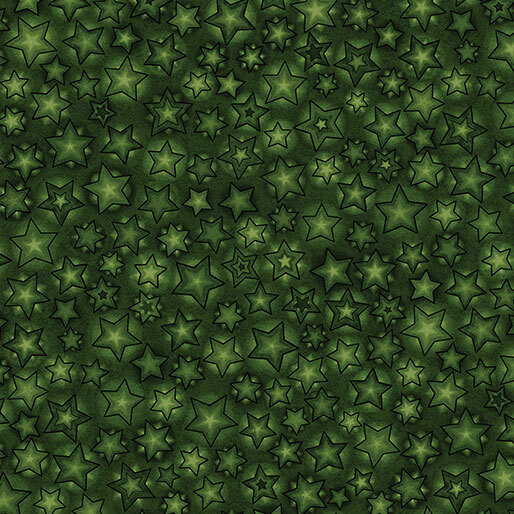 A mottled green fabric with a variety of green stars.