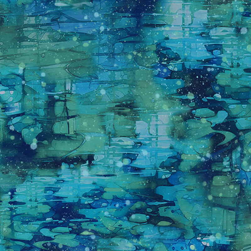 Dark blue fabric featuring a rippling-water lily pond design.