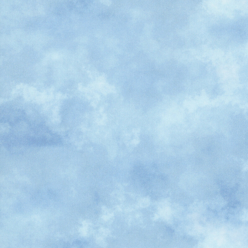 Mottled blue fabric with a serene sky-like effect with subtle, wispy clouds.
