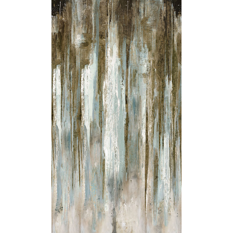 Dry brush textured fabric with an ombré design fading from chestnut brown to teal to light tan