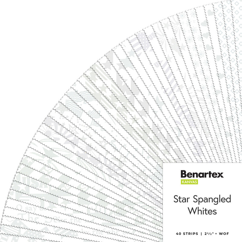 A collage of fabric strips in white on white with patriotic themes.