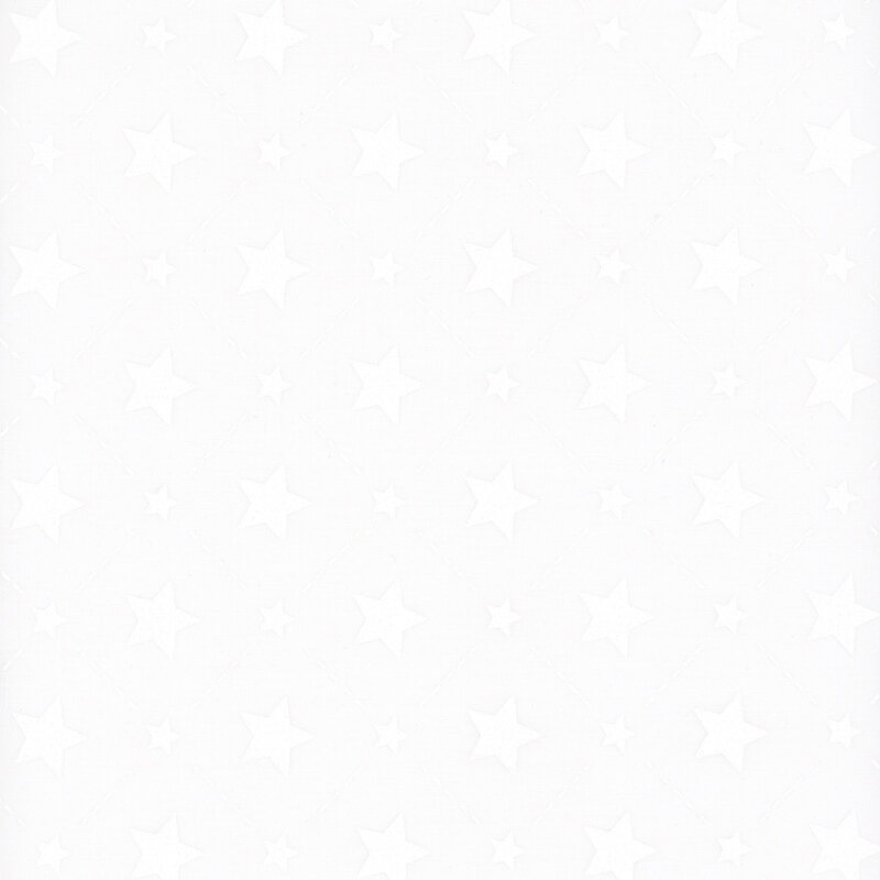 A white on white fabric with dotted diamond outlines and stars.
