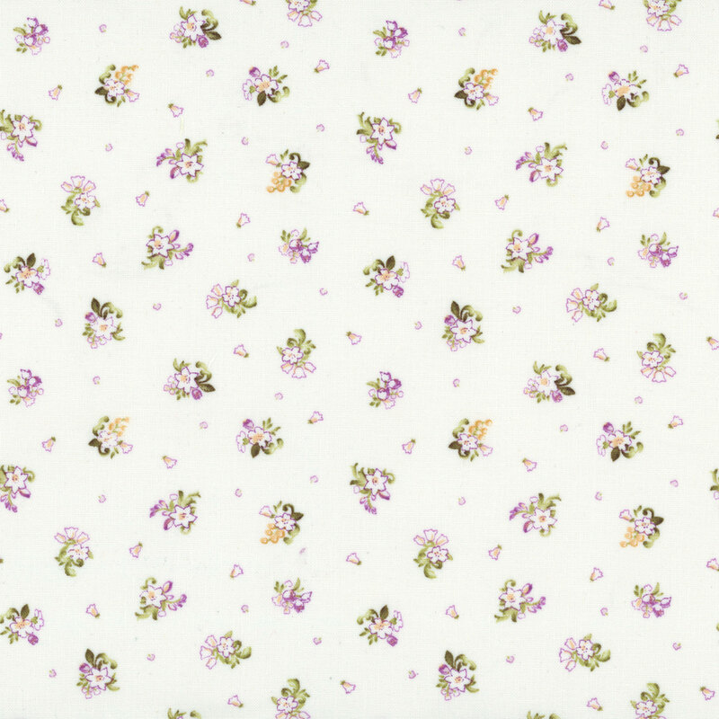 off white fabric with a ditsy pattern of small floral bunches