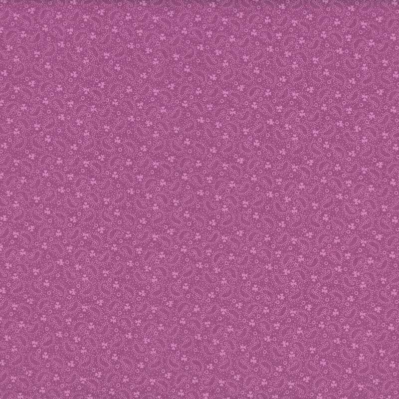 radiant orchid fabric with a light mauve, dotted boteh and leaf pattern