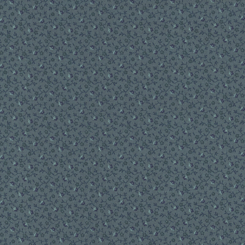 Dark blue gray fabric with navy blue vines, indigo, and blue florals