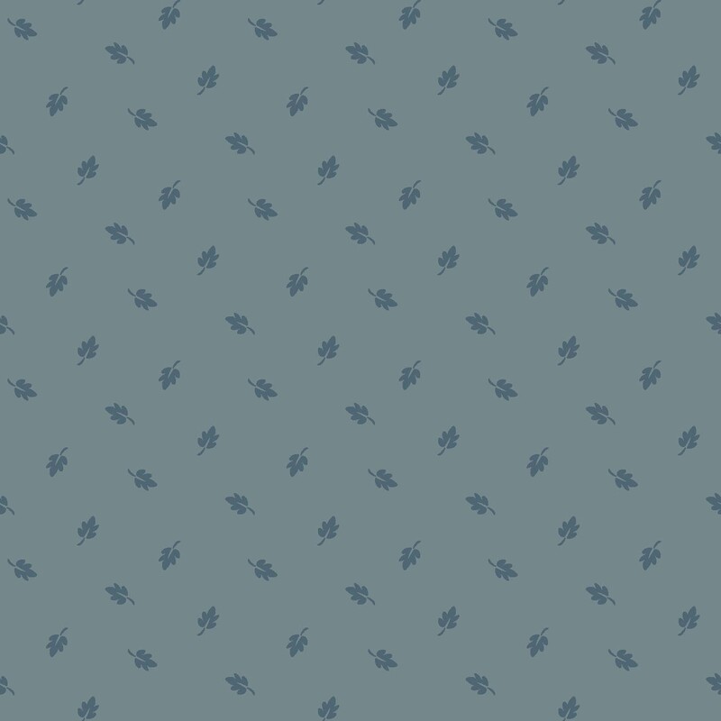 Muted turquoise fabric with a pattern of ditsy dark teal leaves