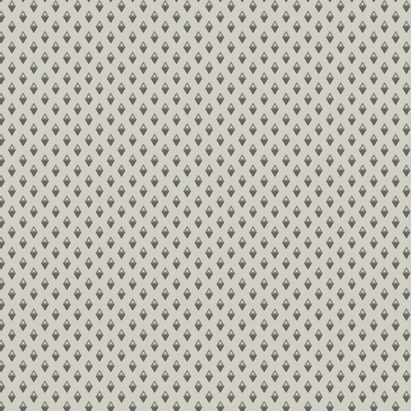 Warm cement gray fabric with light and dark gray diamond shapes with light circles