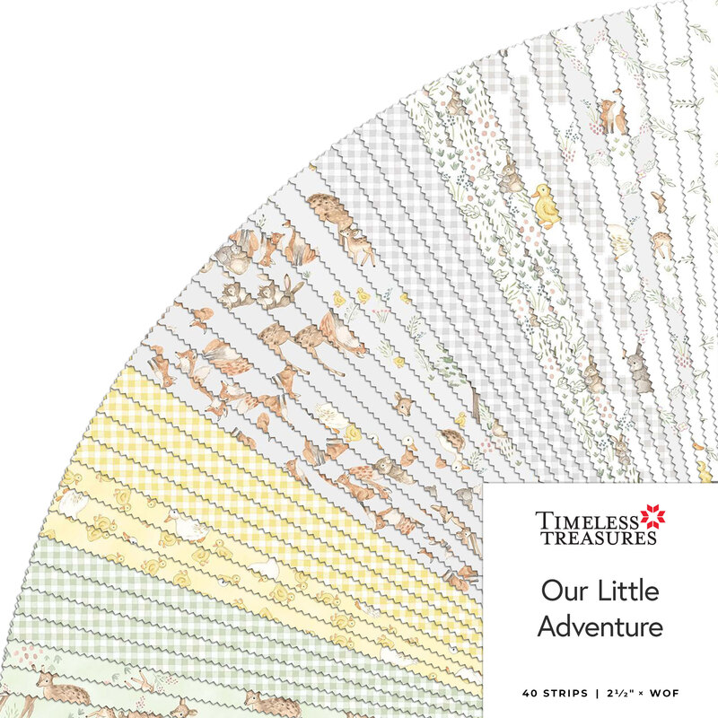 Fabric bundle titled Our Little Adventure, featuring various striped patterns in soft colors.
