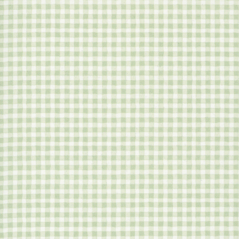 Soft green and white gingham print fabric