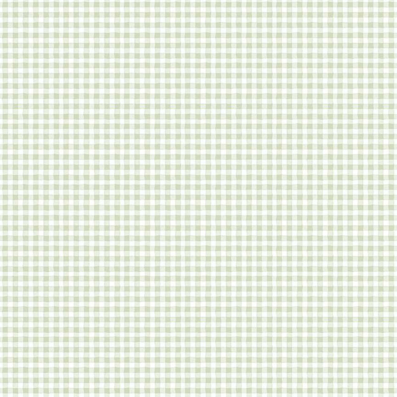 Soft green fabric with a timeless white gingham pattern.