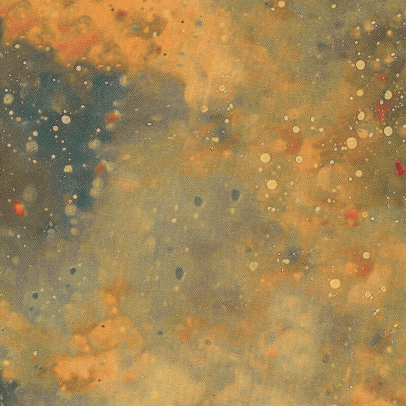 Mottled gold fabric with a dreamy blend of warm amber and soft blue tones with subtle speckling.