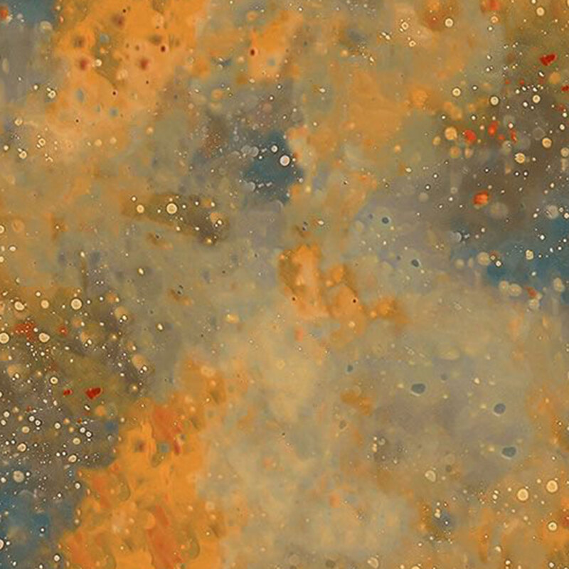 Mottled gold fabric with a dreamy blend of warm amber and soft blue tones with subtle speckling.