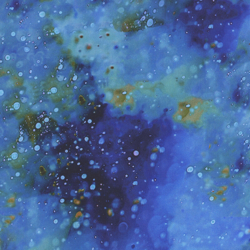 Mottled cobalt fabric features rich layers of deep blue and violet with soft teal undertones and scattered speckles that create a luminous texture.