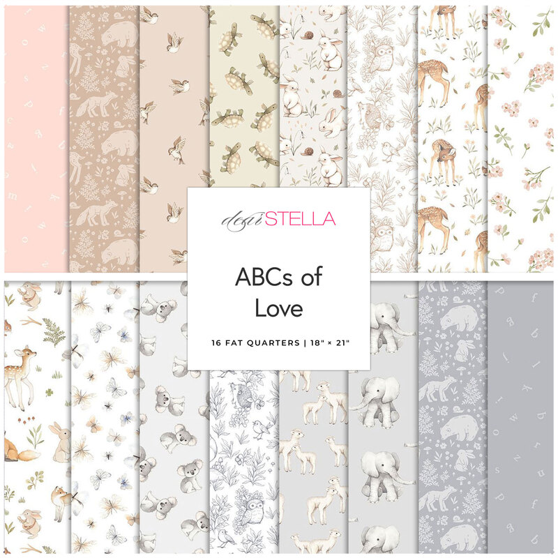  A fabric collage featuring muted baby fabric from the ABCs Of Love collection.