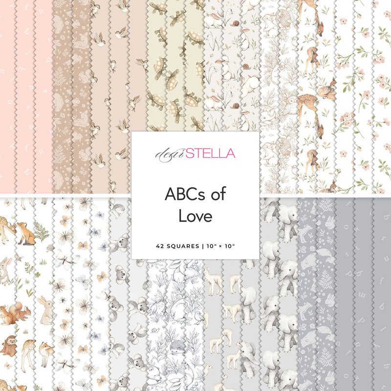  A fabric collage featuring muted baby fabric from the ABCs Of Love collection.