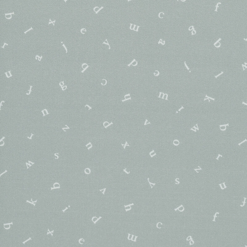 A soft gray fabric with a tossed design of the alphabet.