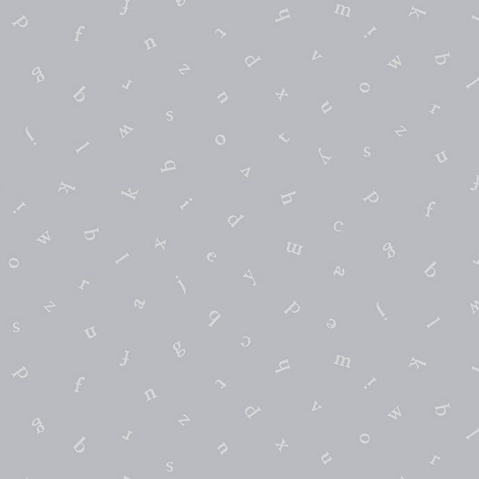 A soft gray fabric with a tossed design of the alphabet.