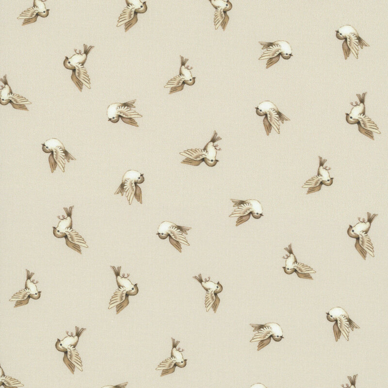 A very light brown fabric with tossed birds. 