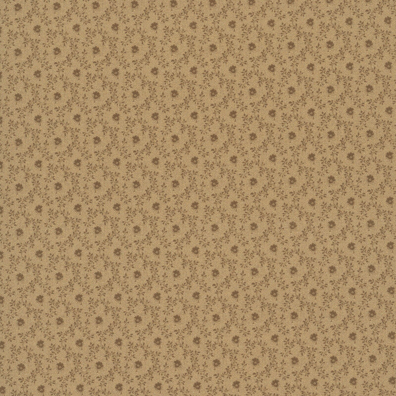 Dark beige tonal fabric featuring a small flower inside a vine lattice design.