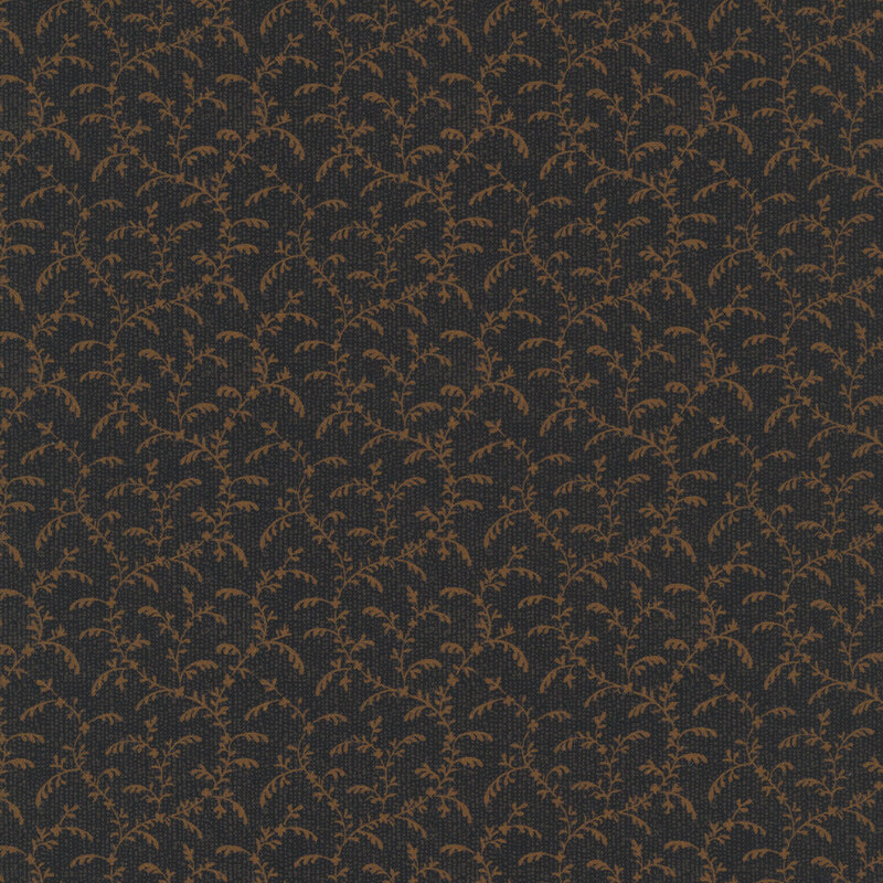 Soft black fabric with brown swirling, leafy vines.