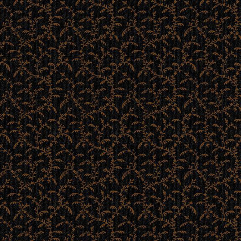 Black fabric with brown swirling, leafy vines.