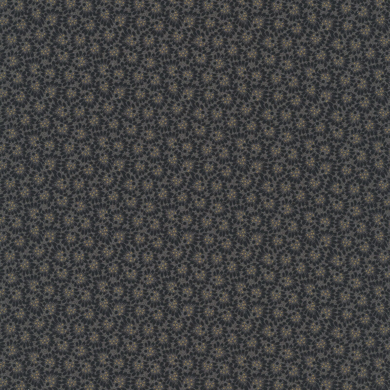 dark charcoal fabric with black abstract leaves with muted gold accents