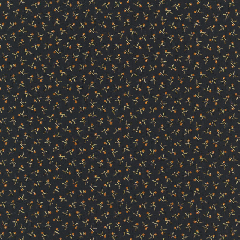 Black fabric featuring a calico pattern of winged maple seeds.