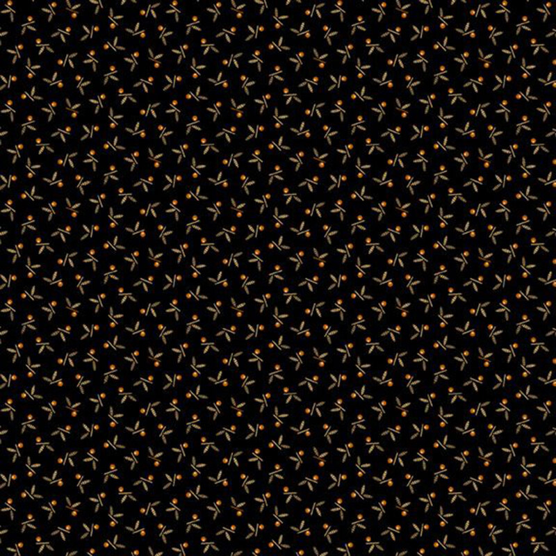 Black fabric featuring a calico pattern of winged maple seeds.