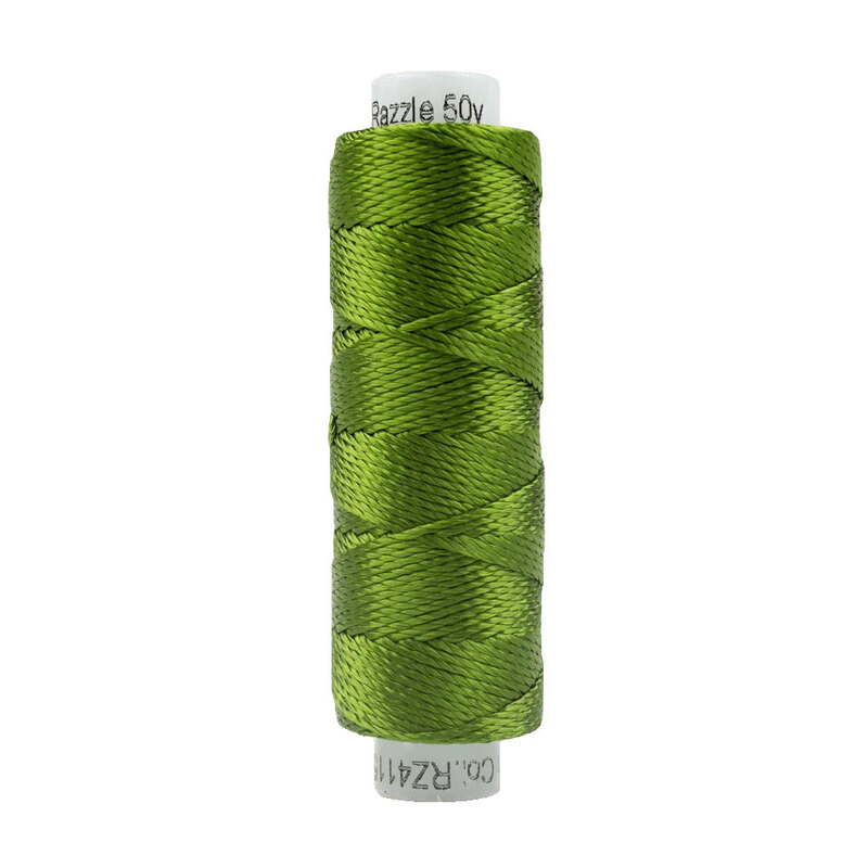 A spool of WonderFil Razzle RZ4115 Cactus thread on a white background