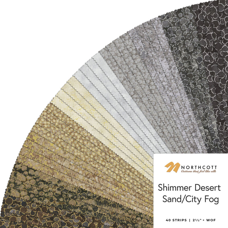 A fanned fabric collage featuring neutral shimmer fabric from the Shimmer collection by Northcott.
