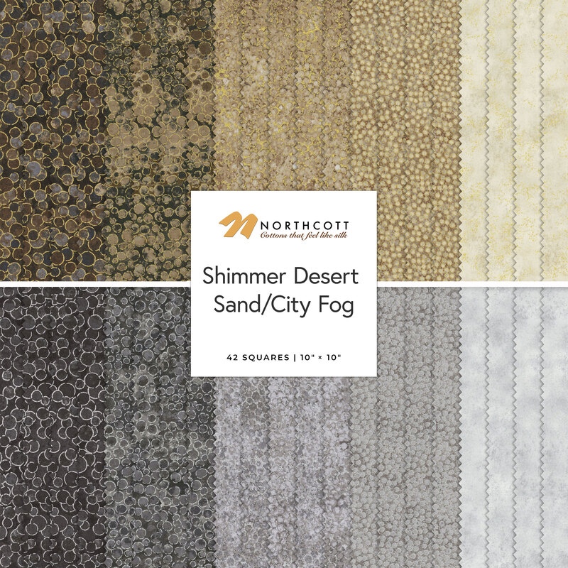 A fabric collage featuring neutral shimmer fabric from the Shimmer collection by Northcott.