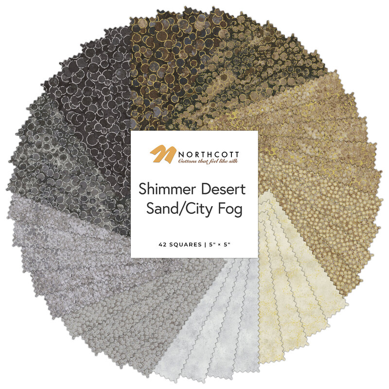 A spiral fabric collage featuring neutral shimmer fabric from the Shimmer collection by Northcott.