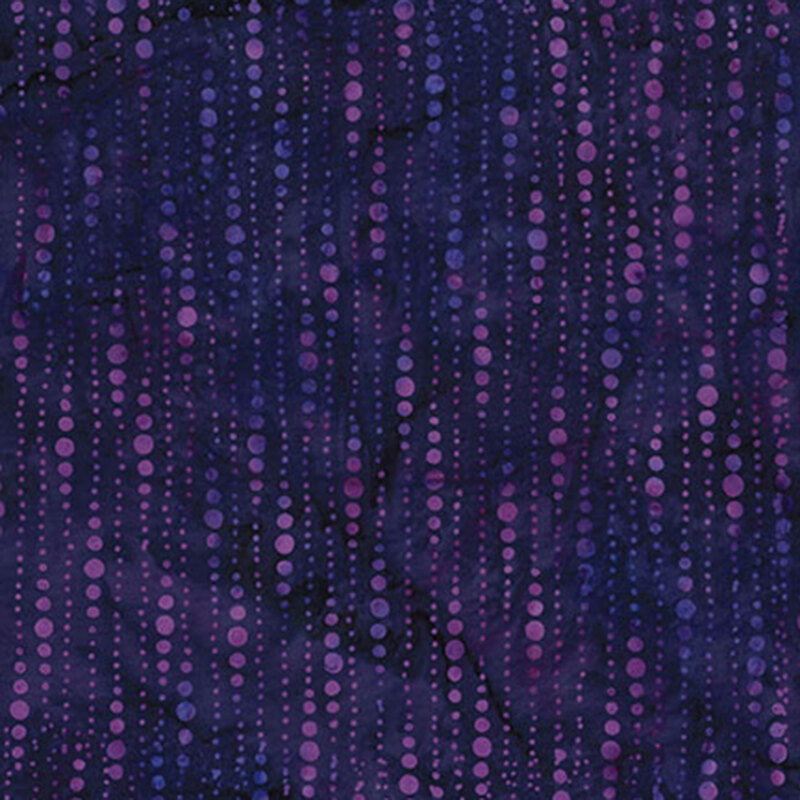 Mottled purple batik fabric featuring beaded curtain of dots in marbled colors of orchid and violet.