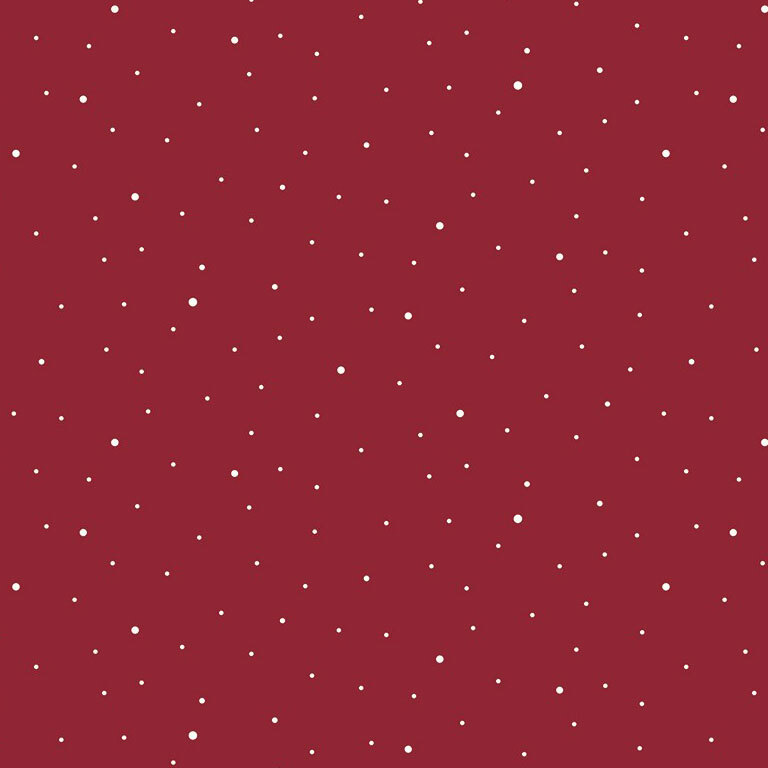 A cranberry red fabric with scattered small white dots.