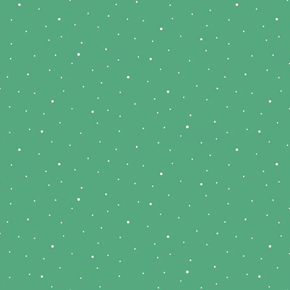 A kelly green fabric with scattered small white dots.