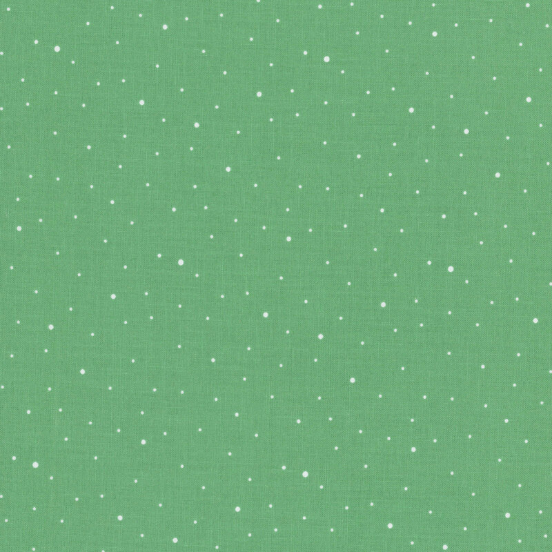 A kelly green fabric with scattered small white dots.
