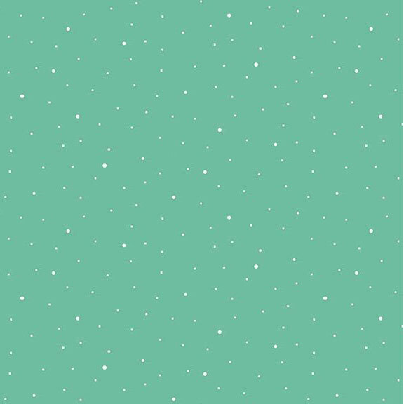 A mint green fabric with scattered small white dots.