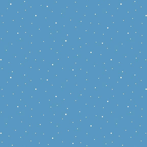 A sky blue fabric with scattered small white dots.