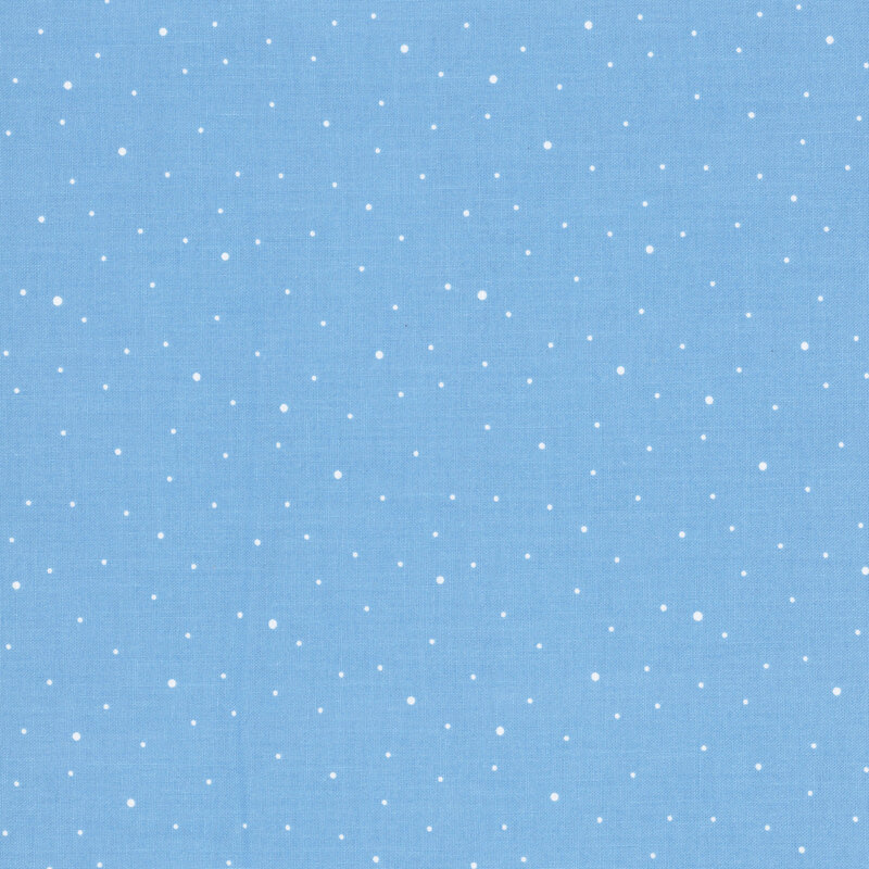 A sky blue fabric with scattered small white dots.