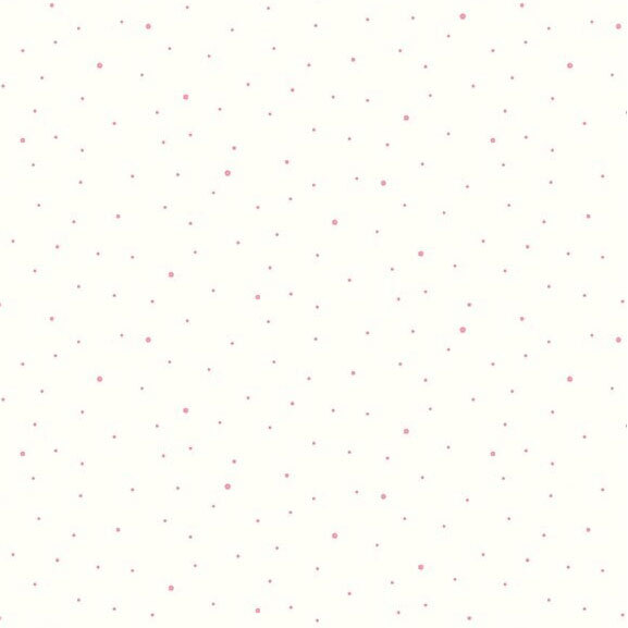 A white fabric with scattered small light pink dots.
