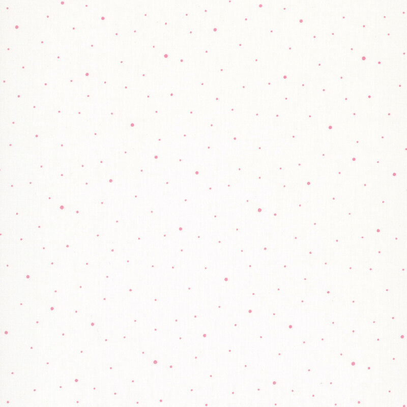 A white fabric with scattered small light pink dots.