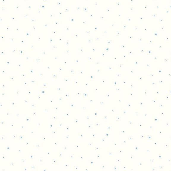 A white fabric with scattered small light blue dots.