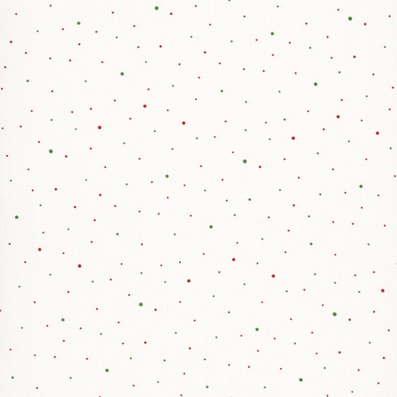 A white fabric with scattered small red and green dots.