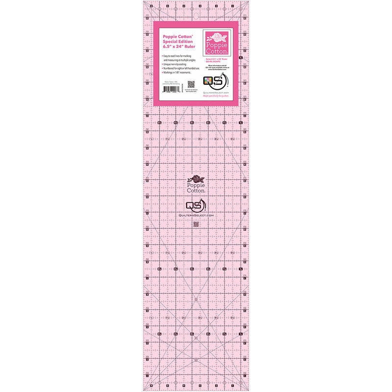 Quilter's Select Pink Poppie Cotton Non-Slip Ruler 6-1/2in x 24in