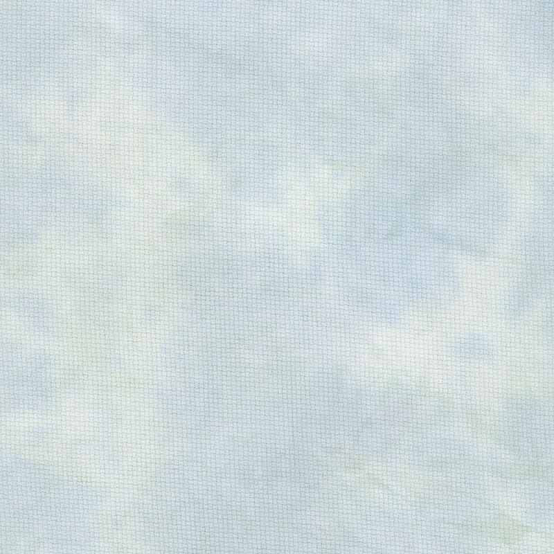 8" x 8" swatch of mottled sea green and blue Aida cloth.