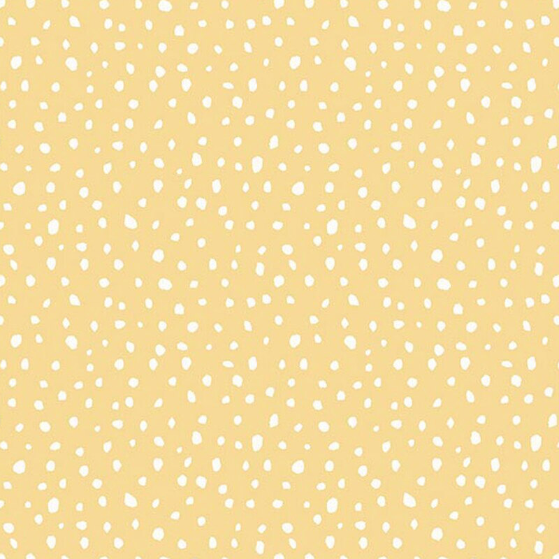 Chiffon yellow fabric with scattered white abstract dots.