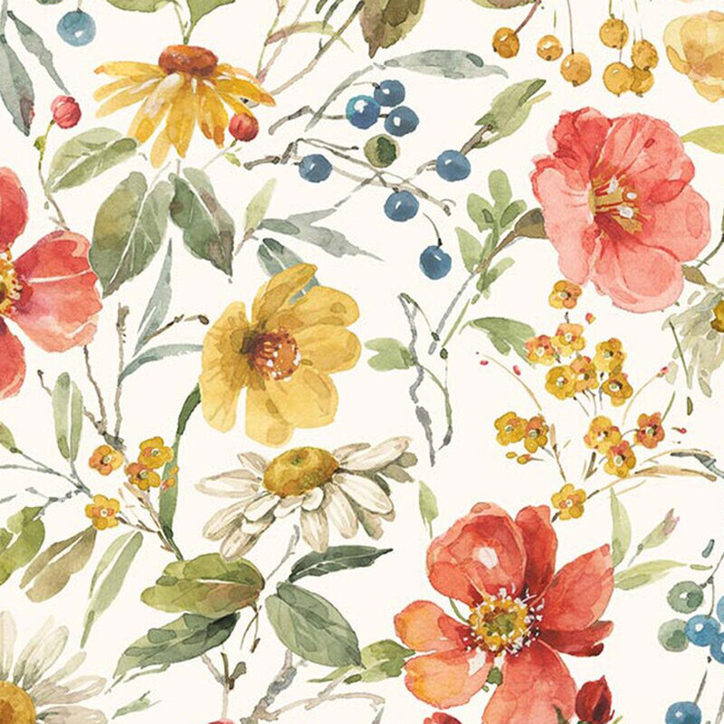 Ivory fabric featuring watercolor florals.