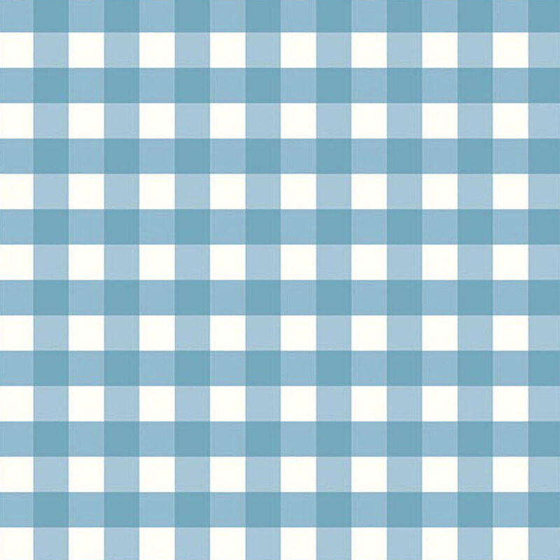 White fabric with a sky blue gingham check pattern