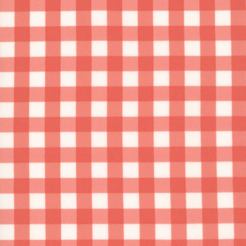 White fabric with a watermelon red gingham check pattern