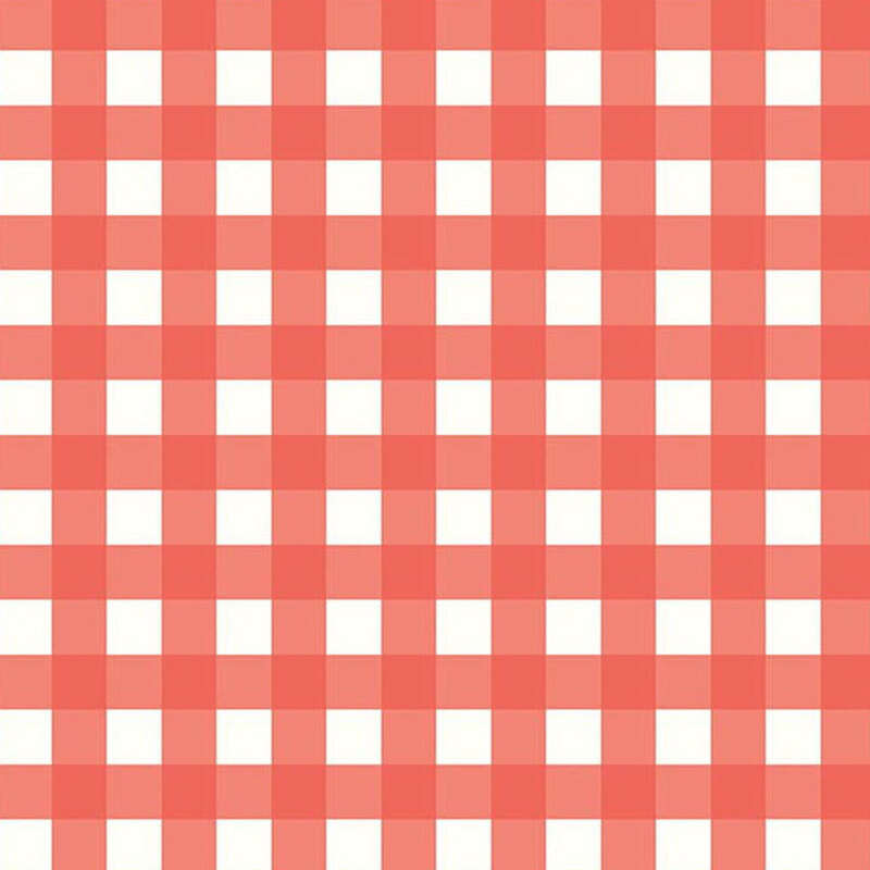 White fabric with a watermelon red gingham check pattern